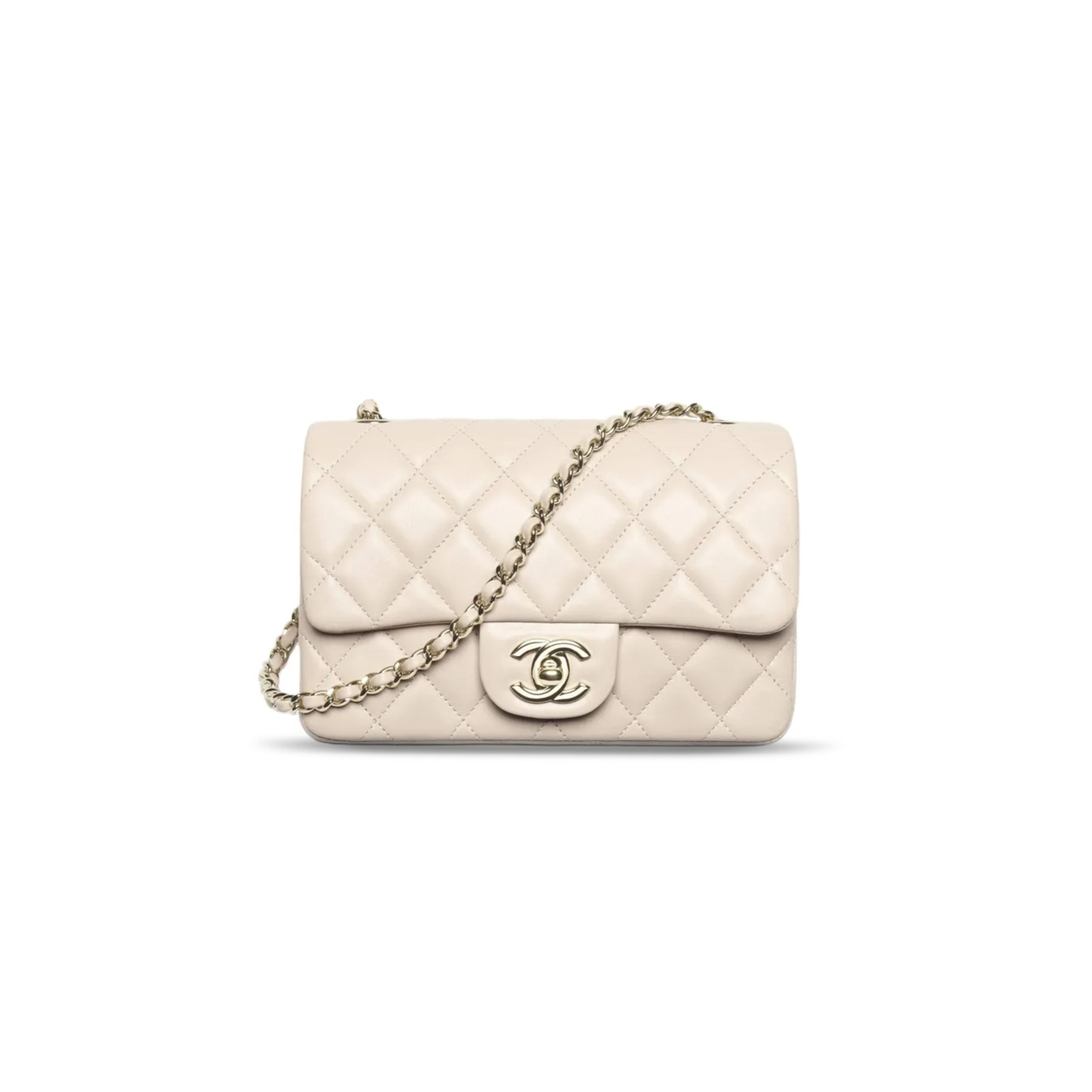 CHANEL MINI FLAP BAG - LIGHT BEIGE - LAMBSKIN & GOLD-TONE METAL AS5219 (18*12*5cm)